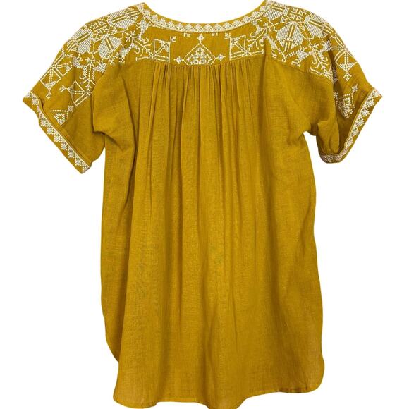 Sundance Blouse Yellow Embroidered Button Shirt Boho Top Cotton Size XS - Picture 3 of 5